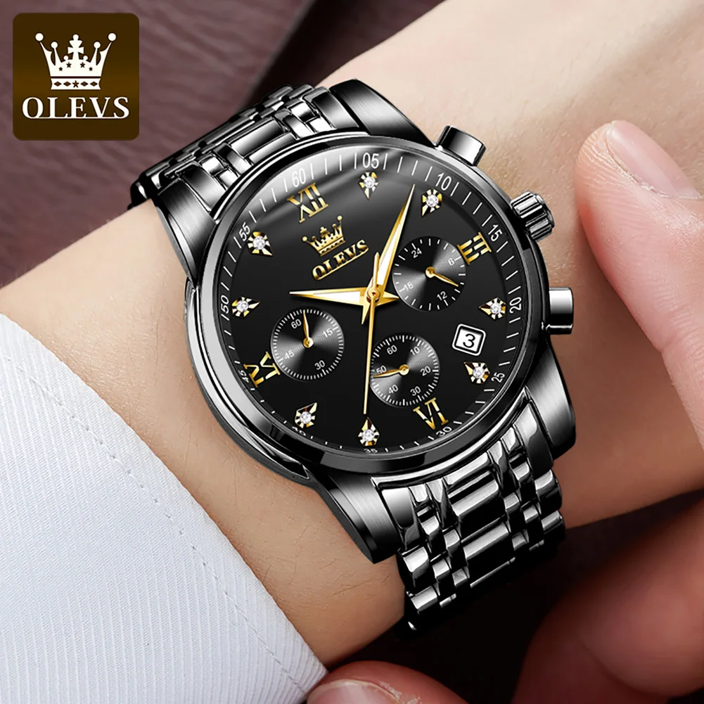 OLEVS 2858 Men\'s Quartz Watch With Steel Band Timing Function