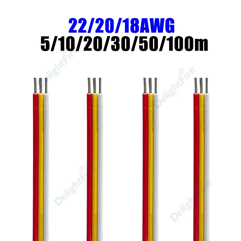3PIN LED Extension Cable Tinned Copper Wire 18/20/22AWG 5/10/20/30/50/100m Electrical Wires For 5050 WS2811 LED Strip Lights