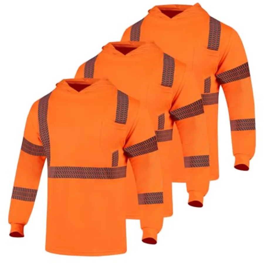 

3pcs Safety Reflective High Visibility Long Sleeve Shirts Class 3 Hi Vis Construction Breathable Work Shirts for Men