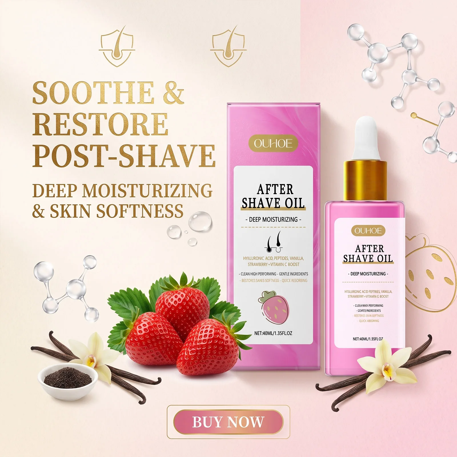 Strawberry After Shave Hair Removal Oil Soothing Moisturizing Smooth Gentle Skin Nourishing Post Wax Razor Bump Care Treatment