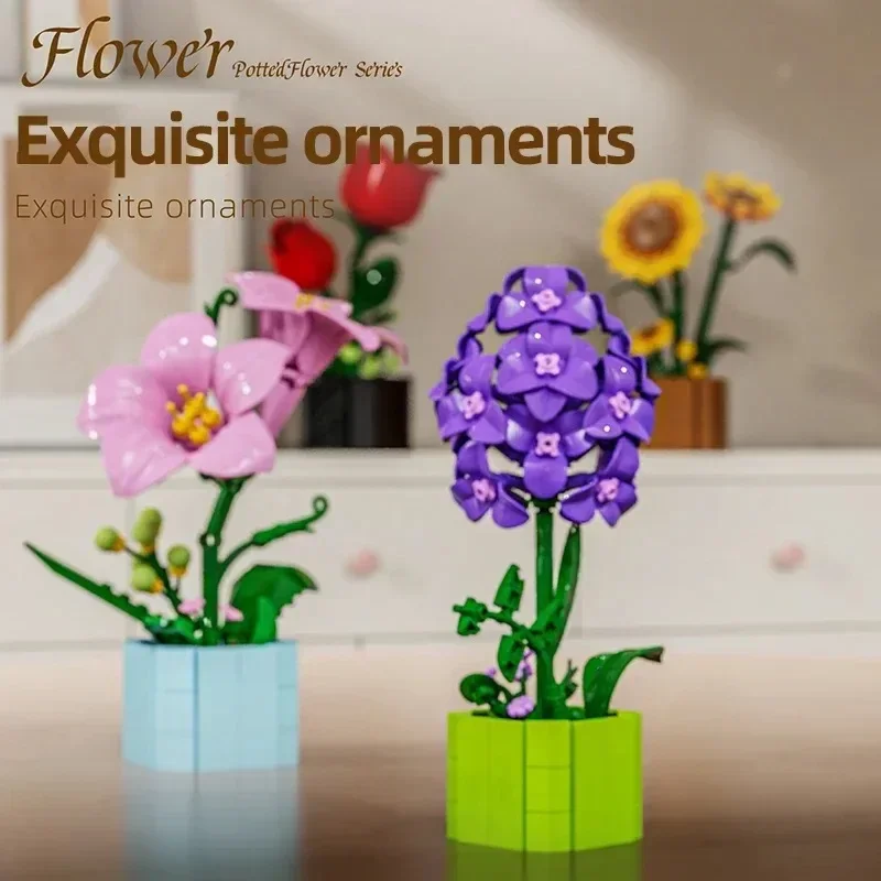 City Sunflower Lily Lilac Rose Potted Flowers Bricks Desktop