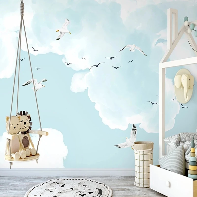 papel-de-parede-personalizado-3d-ceu-azul-nuvens-gaivota-mural-quarto-infantil-sala-de-estar-fundo-de-tv-restaurante-foto