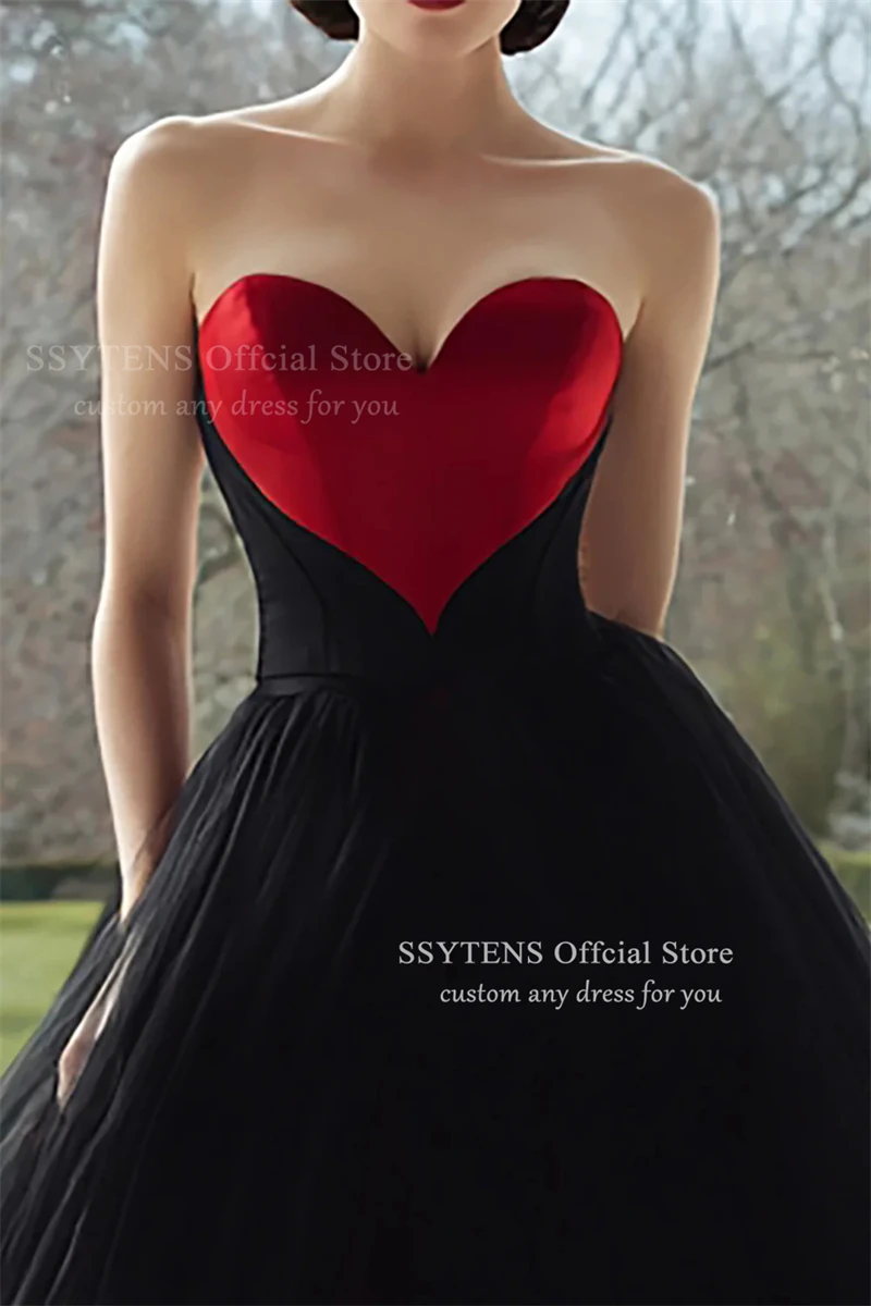 SSYTENS Red and Black A Line Evening Dresses Sweetheart Prom Dresses Wedding Party Gowns Stain Formal Occasion Dress Customized