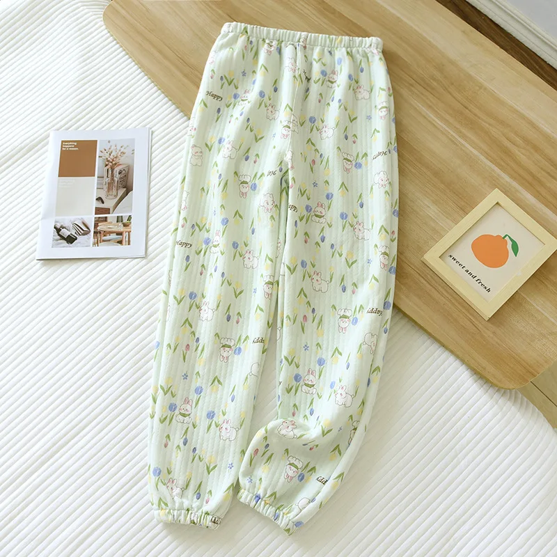 2024 Autumn and Winter New Women\'s Pajama Pants Warm and Thickened Three Layer Cotton Cladding Pants Air Layer Closed Home Pants