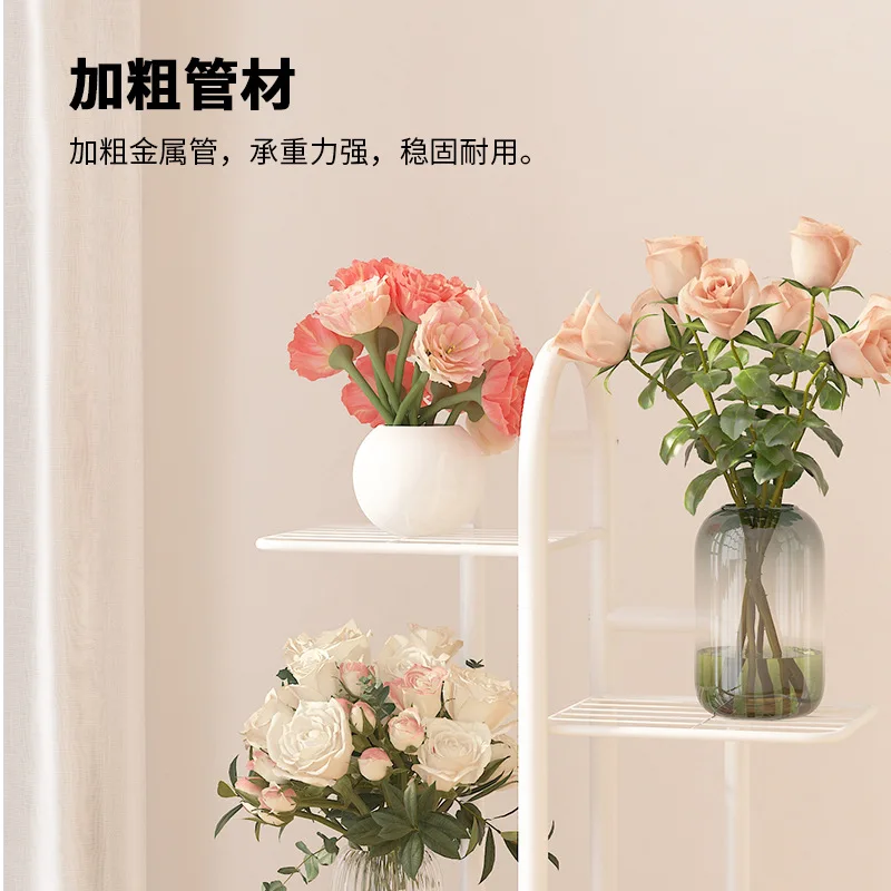 رف زهور للشرفة الداخلية والشبت الأخضر وأرضية متعددة الطبقات مع عجلات رف زهور حديدي مزورة لغرفة المعيشة رف أحواض زهور بسيط