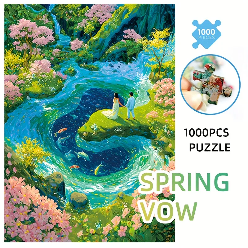 

Christmas Jigsaw Puzzle Gifts for Adults - 1000Pcs Spring Vow Puzzle 27.6x19.7 Inch with Letter Hint, Premium Gray Cardboard