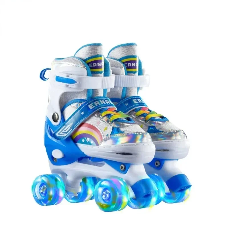 Boys Girls Kids Skates Children Roller Skates Skating Shoes Sliding Adjustable Quad Sneakers 4 Wheels 2 Row Line Outdoor