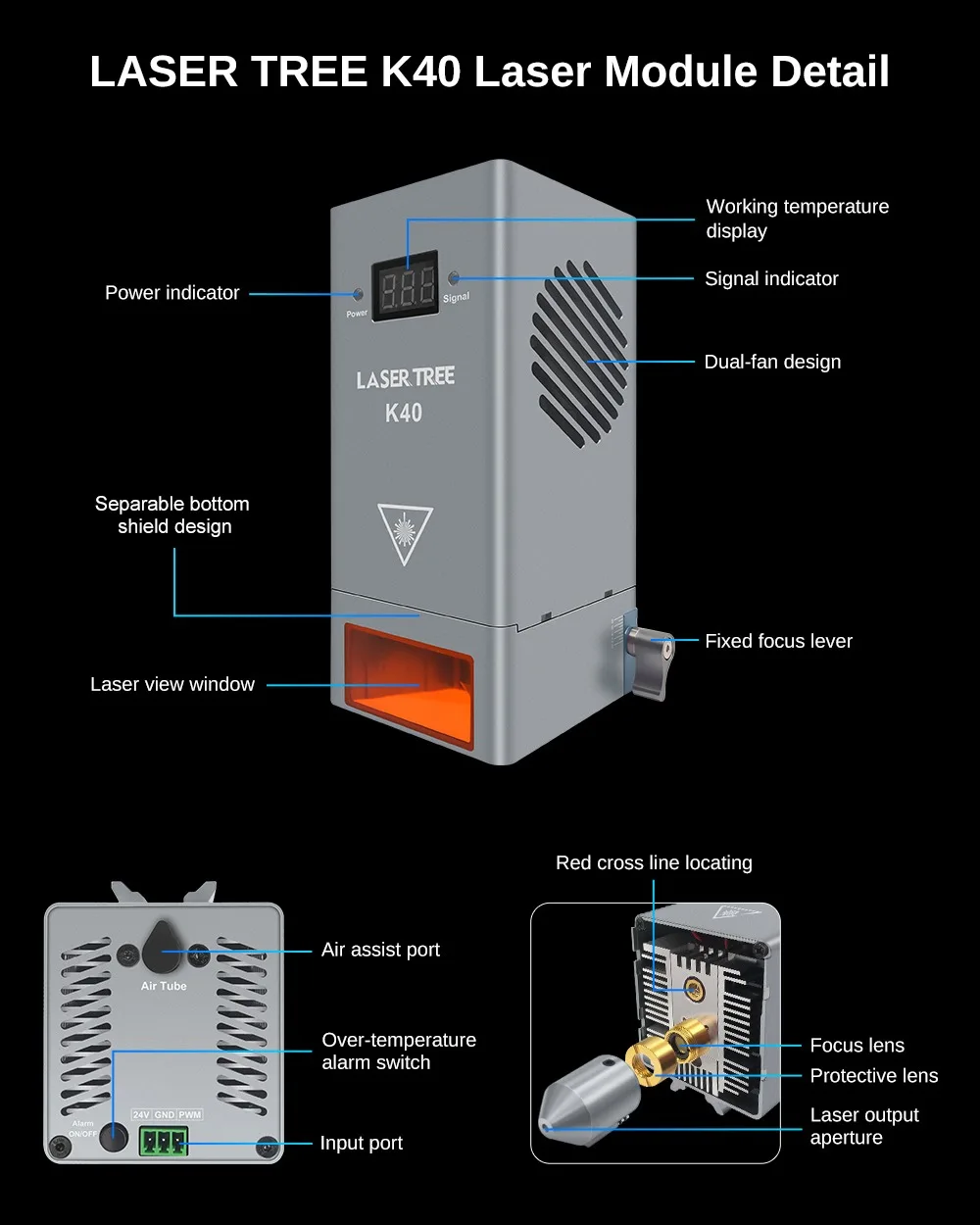 LASER TREE K40 40W Optical Power Engraving Laser Module With Air Assist TTL PWM Modulation Laser Engraver Machine Equipment Part