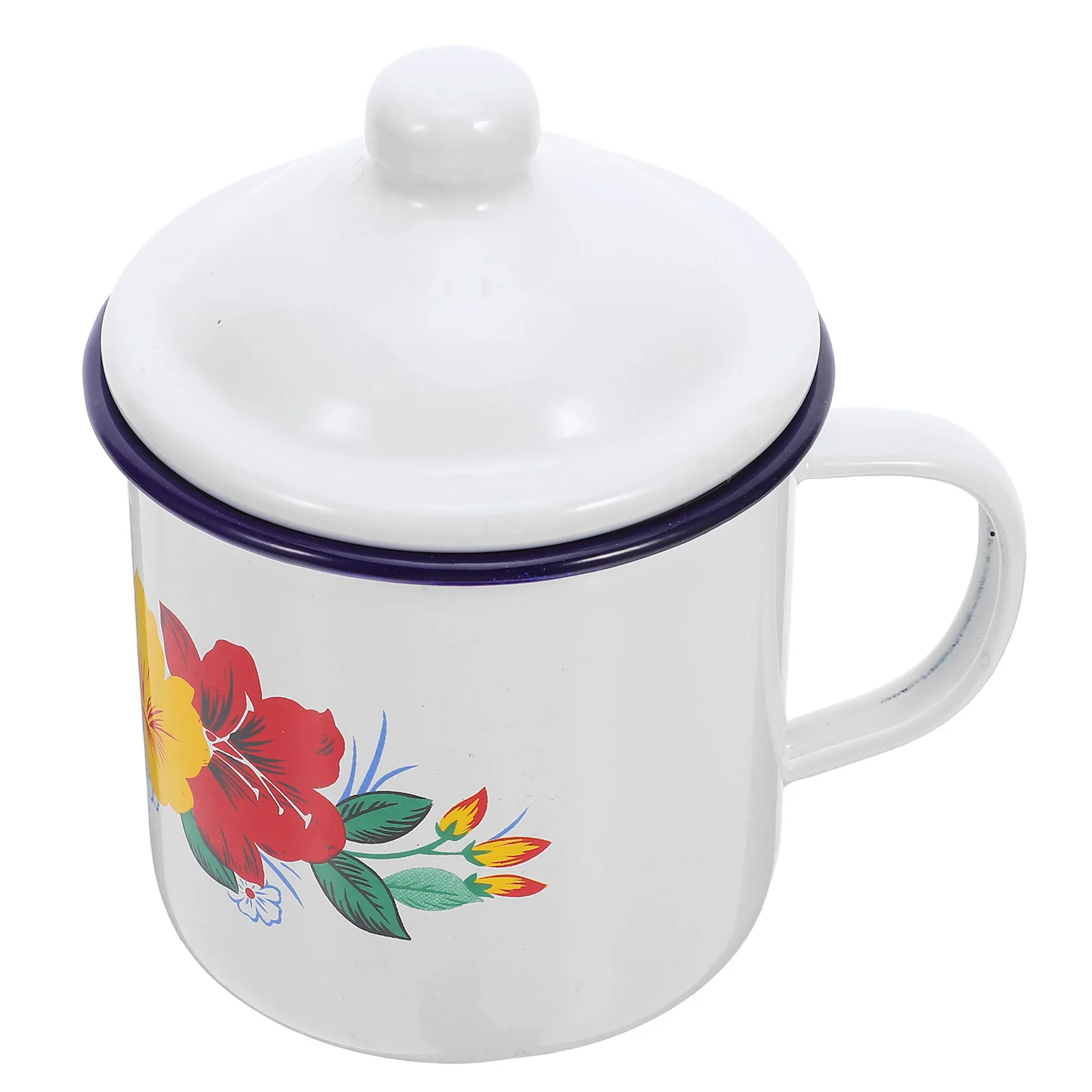 

Enamel Mug Chinese Style Retro Blue Rim 501-600ml Portable for Camping Travel Home Use Coffee Tea Milk Easy Clean