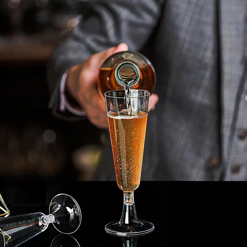 6pcs Plastic High Footed Glass Transparent Pink Silver Glitter Drink Wine Glass Wedding Birthday Bachelor Party Decor Supplies