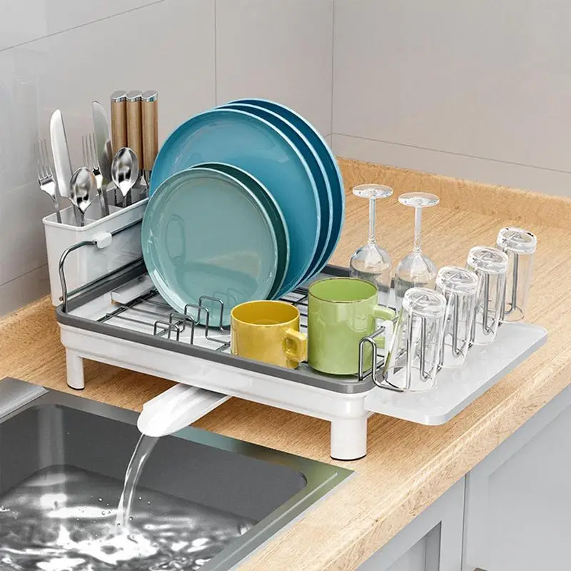 

Dish Drainer Organizer With Drain Countertop Sink Dish Storage Rack Dish Drying Rack Kitchen Utensil Holder Bowl Drainer Holder