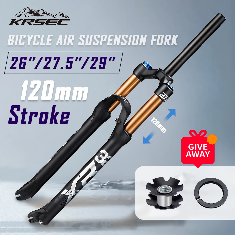 

KRSEC велосипедная масляная вилка MTB пневматическая передняя подвеска 26/27,5/29 дюймов 120 мм дорожная быстросъемная вилка аксессуары для велосипеда