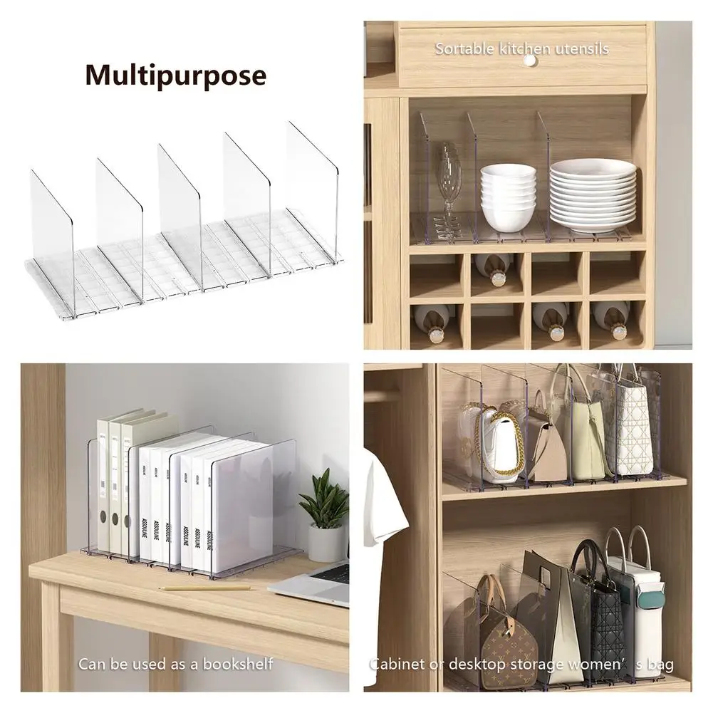 Transparent Handbag Divider Shelf With 5 Compartments Multipurpose Removable Closet Purse Bag Organizer