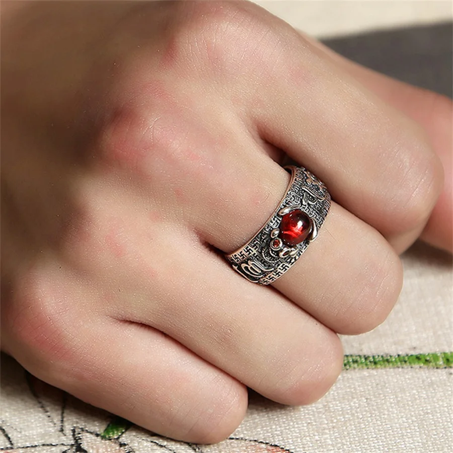 Chinese Feng Shui Pixiu Rings Silver Color Animal Pixiu Adjustable Ring for Women Men Buddhist Amulet Wealth Lucky Jewelry Gift