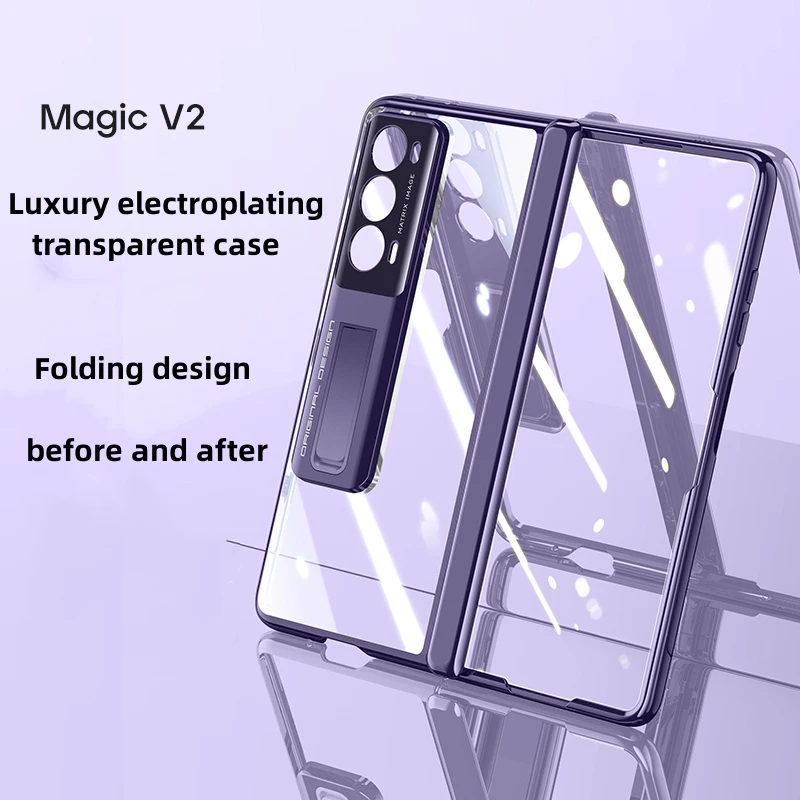

Роскошный чехол с покрытием для Honor Magic V2, складной прозрачный чехол-раскладушка для телефона Magic V 2, противоударный бампер с невидимой подставкой MagicV2