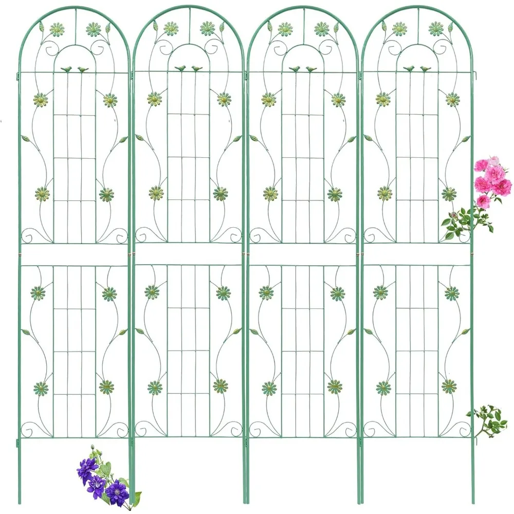 

4 Pack Metal Garden Trellis 86.7" H Garden Fence Rustproof Trellis for Climbing Plants Support Roses Flower Outdoor Lawn Green
