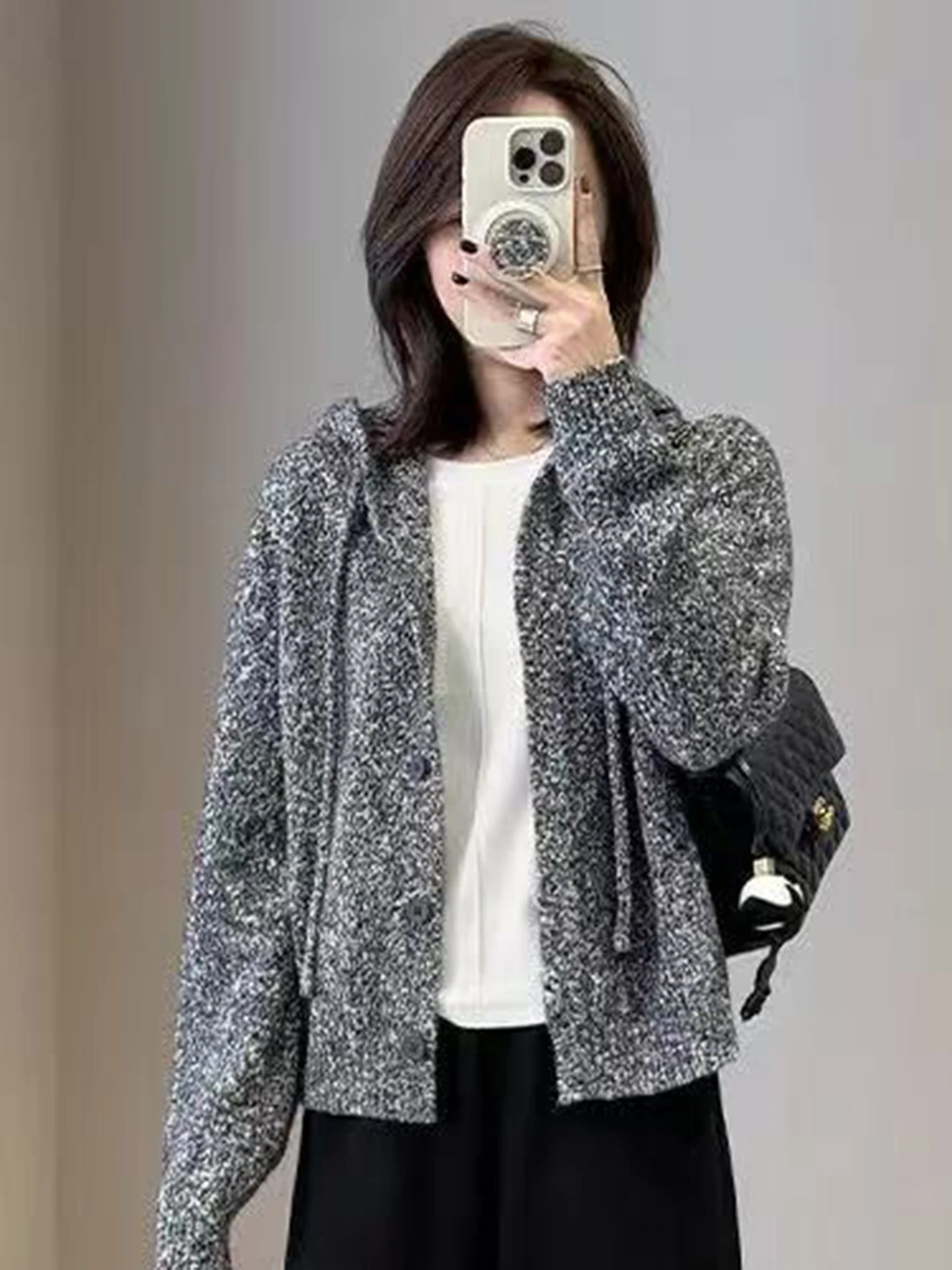 Frauen Strickjacke aus 100 % Merinowolle, einfarbig, O-Ausschnitt, mit Kapuze, Strickkabel, Herbst-Winter-Kleidung, einreihig, warm, bequem