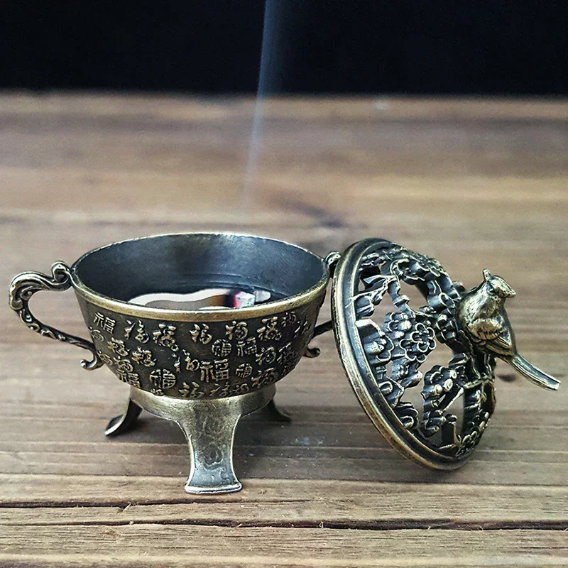 Magpie Lucky Incense Burner Metal Lotus Incense Burner Bowl Incense Holder With Handle Yoga Meditation Home Decor Ancient Style