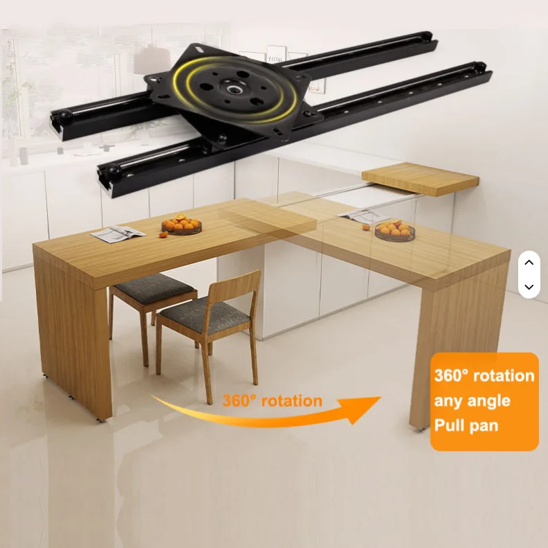 Top rail system Rotary mechanism Pull-out expandable countertop attachment slide table for kitchen island extension