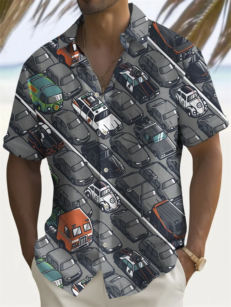 Flip collar 3D printed pattern men\'s shirt Hawaii Halloween style shirt short sleeved vacation new casual beach shirt