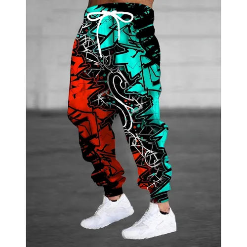 Imagen 2 del producto Pantalones de chándal con estampado de grafiti para hombre, pantalón ajustado, informal, con bolsillos, ropa de calle para otoño e invierno, 2026