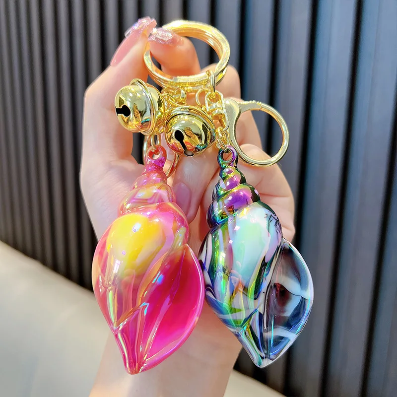 Barge Size (3.5x7cm) Conch Keychain Electroplated Colorful Key Chain Pendant WOmen Girl Party Gift Jewelry Wholesale