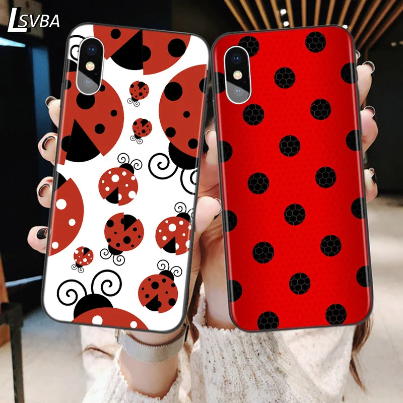 Seven-Star Ladybug Silicone Cover For Apple IPhone 13 12 Mini 11 Pro XS MAX XR X 8 7 6S 6 Plus 5S SE Black Phone Case