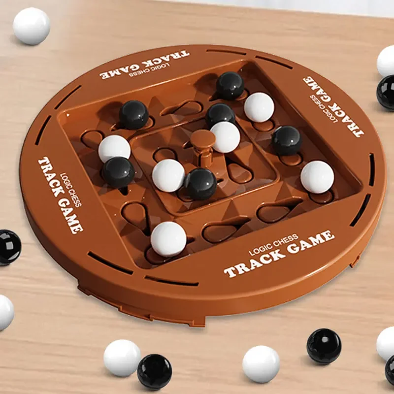 Dual Player Track Rotating Logic Chess Game Black White Four-in-a-Row Board Educational Strategy Tabletop Toy Track Game