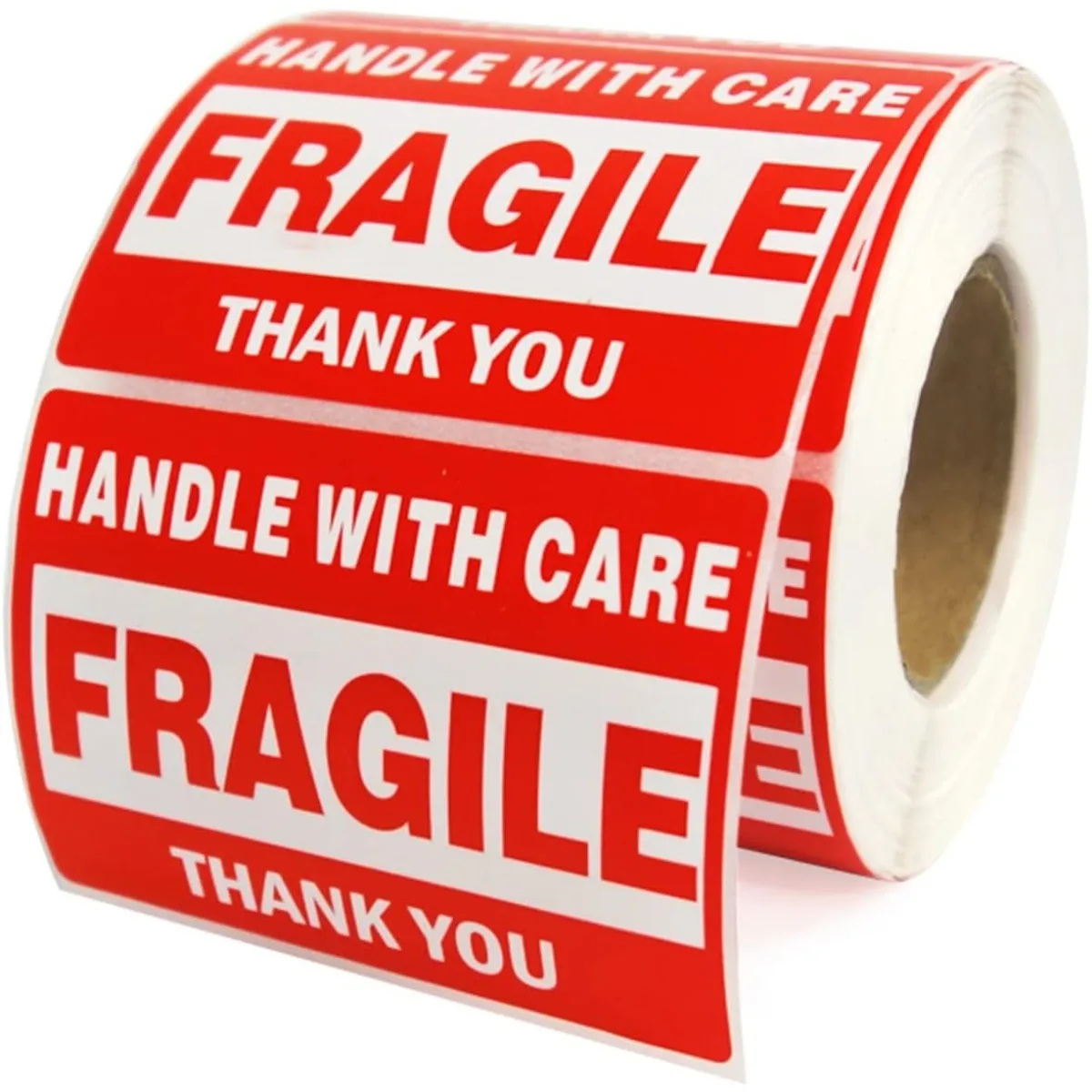 [깨지기 쉬운 경고 스티커] 500개 깨지기 쉬운 스티커 롤 - 빨간색 및 흰색 '조심해서 취급해주세요' 경고 라벨, 감사합니다