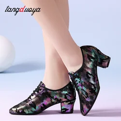 Zapatos de baile latino de cuero genuino para mujer, zapatillas de baile de salón, Jazz, Salsa, adultos, entrenamiento de profesores, Tango moderno