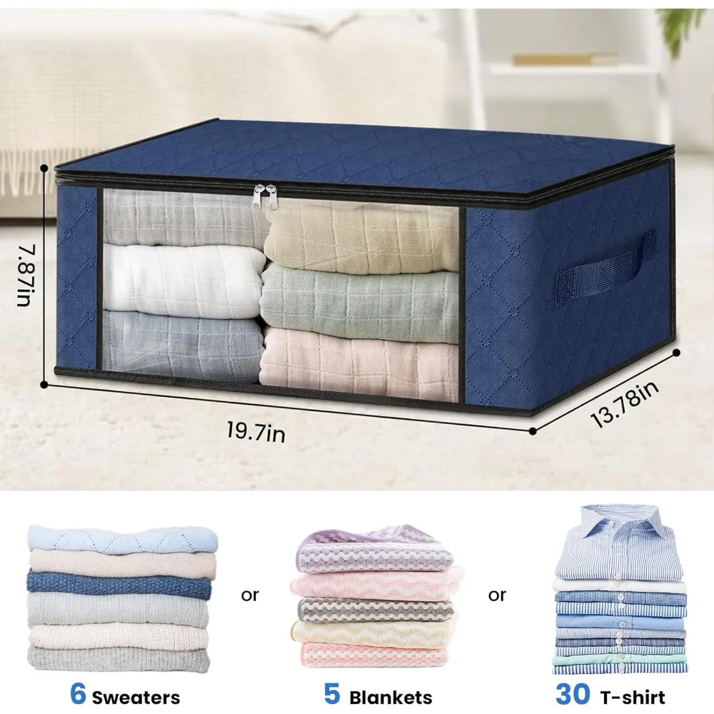 Storage 10-Pack Clothes Organizer Bags Foldable Box with Large Clear Window Sturdy Handles for Closet, Dorm, Pillows, Bedding