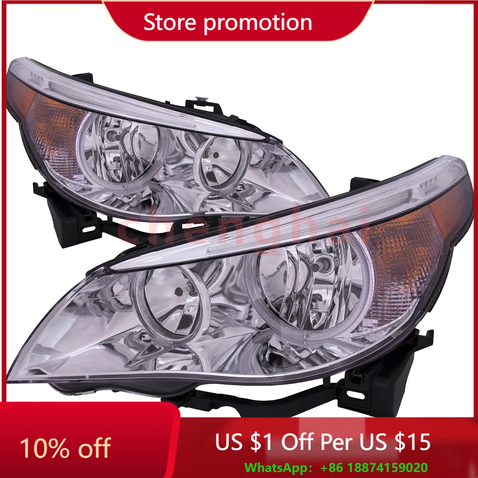 

Комплект фар хром с прозрачными линзами, левая и правая пара для BMW 5 серии 2004-2007 гг.