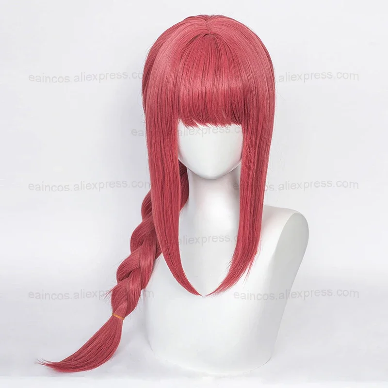 Anime Makima Cosplay Wig 70cm Long Rose Red Braided Wigs Heat Resistant Synthetic Hair Halloween Party Scalp Wigs