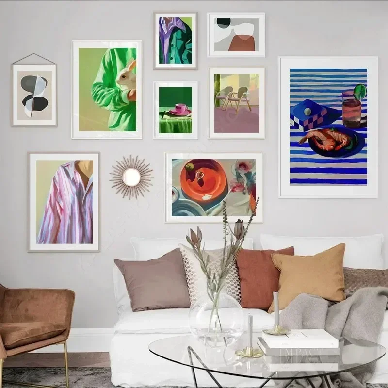Stripes Shrimp Geometry Dinner Chair Modern Poster Wall Art Print Abstract Picture Canvas Painting For Living Room Kitchen De
