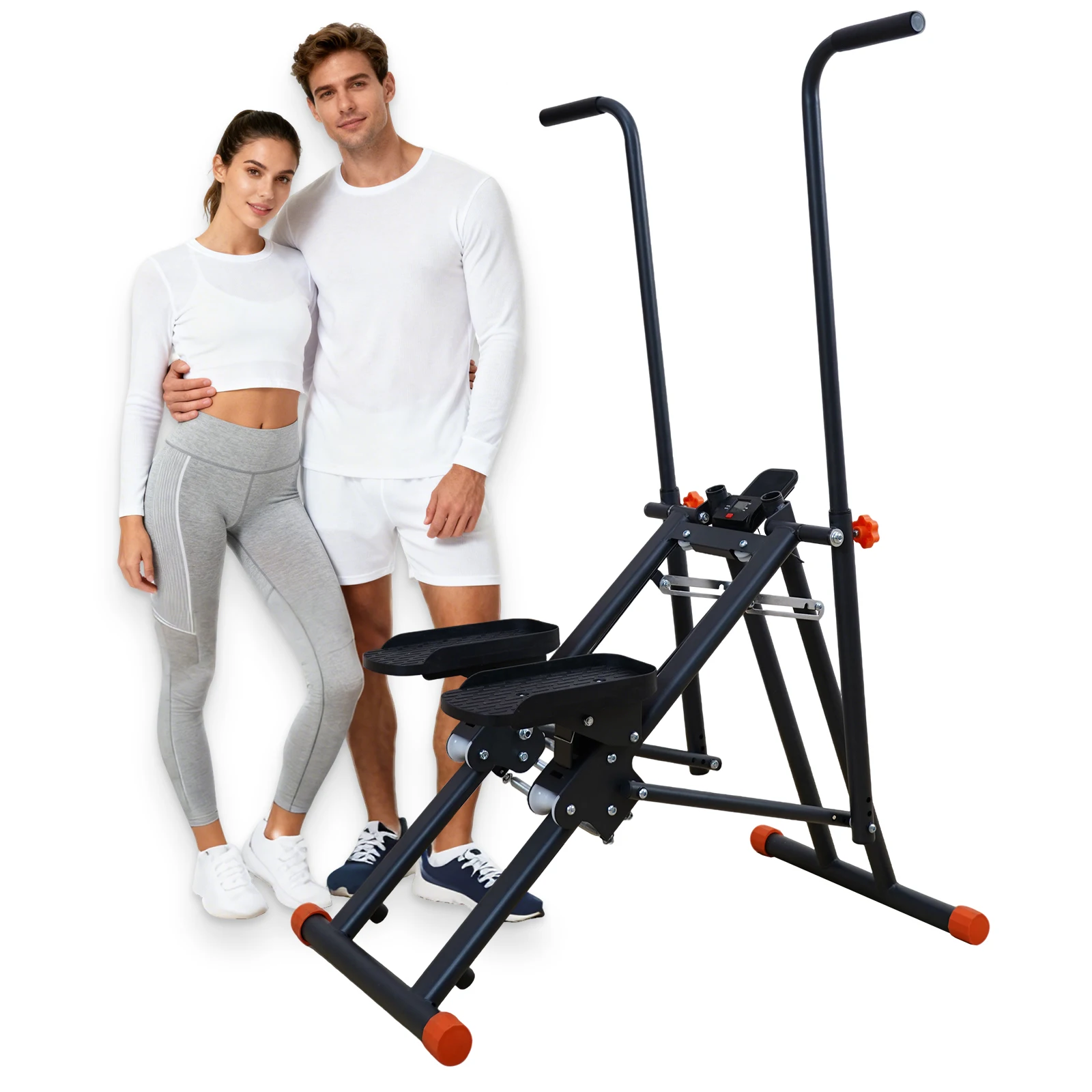 Foldable Metal Vertical Climber Stair Master Machine, Durable Home Gym Exercise Equipment with Timer & Phone Holder