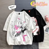 Sailor Moon Adult T-shirts Summer Cotton Short Sleeves Tops Anime Tsukino Usagi Fashion Kawaii Tees Girls Casual Clothes Gifts