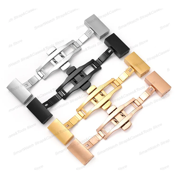 316L Stainless Steel Butterfly Watch Band Buckle Deployment Clasp for Seiko 16mm 18mm 20mm 22mm Turtle Back Button Silver Gold