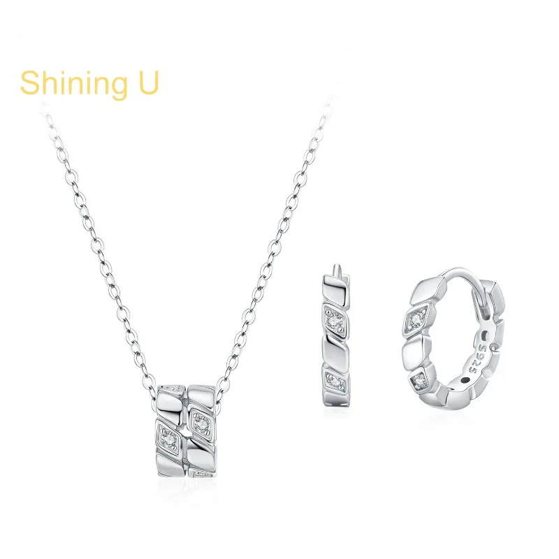 shining u 925 sterling silver round pendant jewelry set necklace earrings for women fine jewelry anniversary wholesale