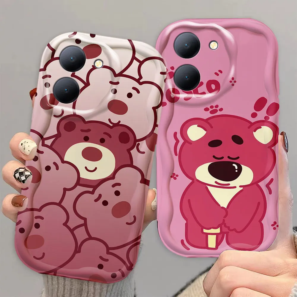 Disney Losto Strawberry Bear 3D Wave Case For VIVO Y03 Y16 Y17S Y20 Y21 Y22S Y22 Y33S Y27 Y28 Y35 Y36 Y50 Y76 Y77 Y78 Y100 Case