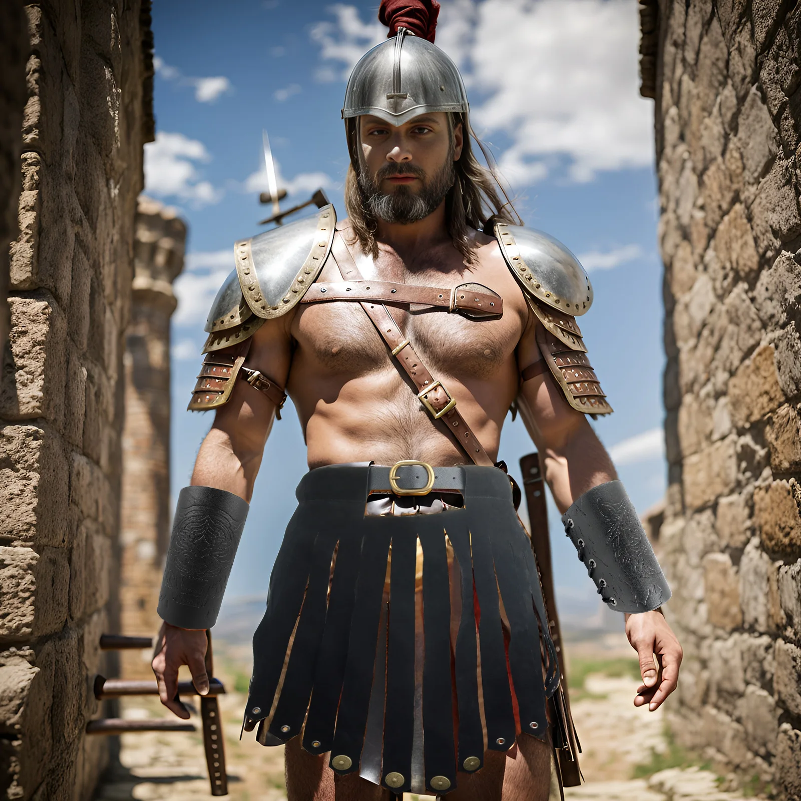 Braccialetti in pelle vichinga medievale braccialetti con polsino da uomo cintura in rilievo custodia Vintage accessori per costumi Cosplay