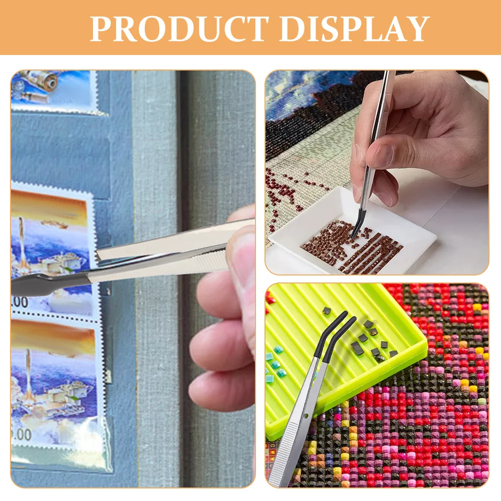 4Pcs Anti Slip Stainless Steel Tweezers Set Precision Crafting for Stamps Coins Eyelash Extensions Silicone Tips
