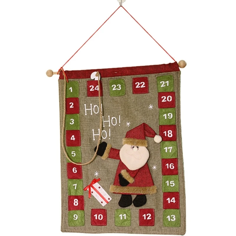 Christmas Countdown Calendar Hanging 24 Pockets Storage Candy Bag Christmas Decorations for Family 2024 New Year Gift Dropship