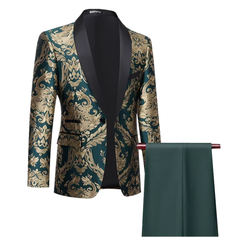 Men’s Business Social Jacquard Suits Blue / Red Fashion Homme Luxury Wedding Prom Party Dress Blazer and Pant - Image 3