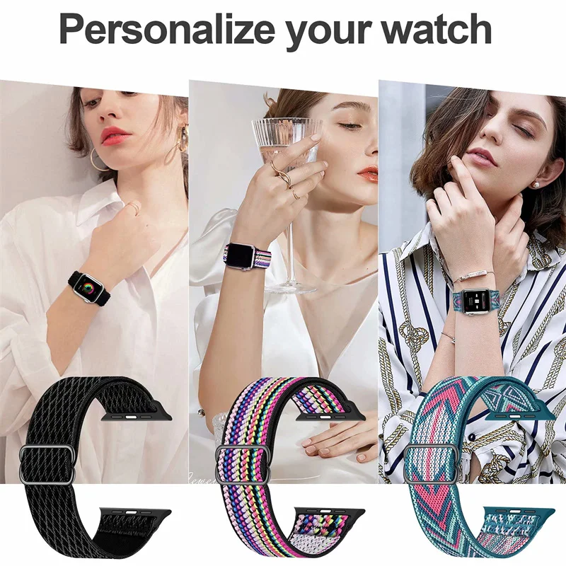 Elastic Nylon Strap for Apple Watch Band 44 mm 45mm Ultra2 49mm Series 9/8/7 38/42mm Bohemian Bracelet iWatch 6 5 4 3 Se 40/41mm