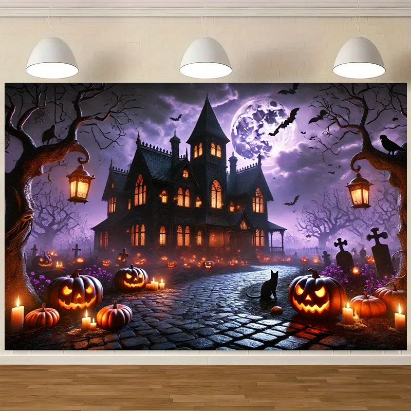 Halloween-Themen-Wanddekorationen aus Polyester – für Wohnzimmer, Schlafzimmer, Büro und Partydekoration im Freien