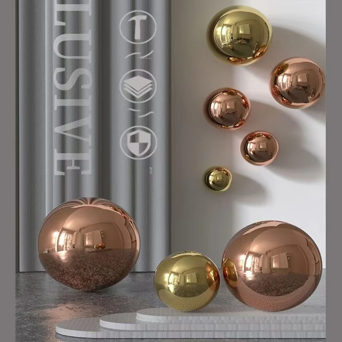 Thick 0.6mm Rose Golden Hollow Balls Atmosphere Decorative Ball for Ceiling Hanging Placing Ornament Diameter 38/50/60/76-300mm