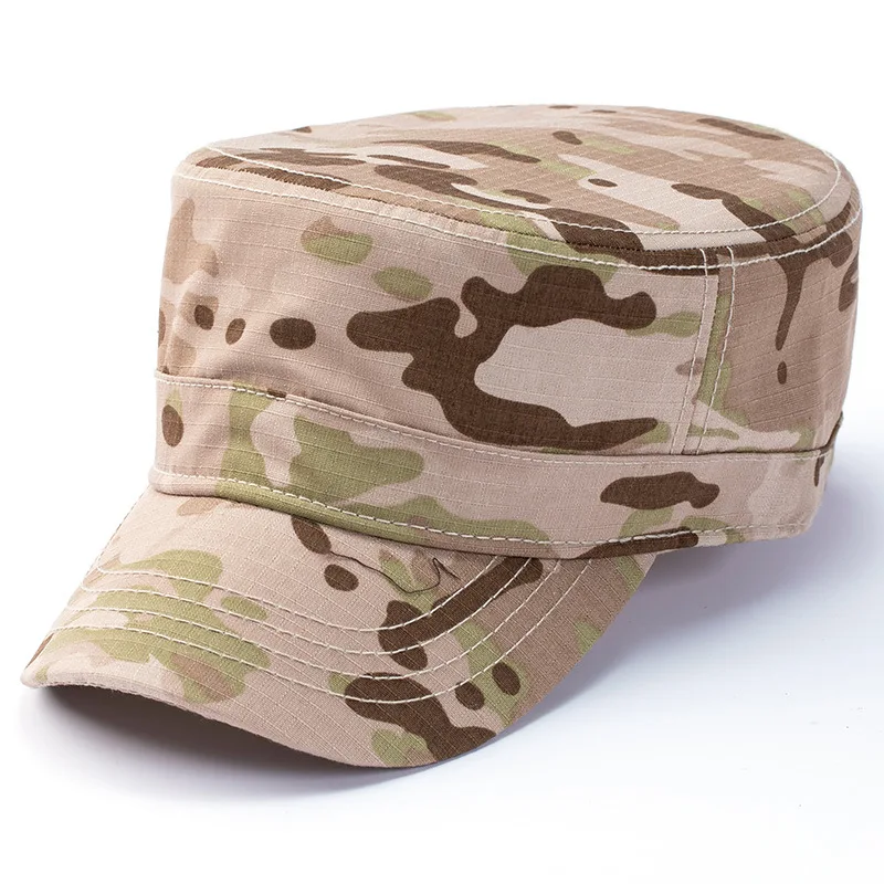 Outdoor Canvas Cotton Camouflage Military Caps Mens Waterproof Cadet Army Cap Vintage Flat Top Hat
