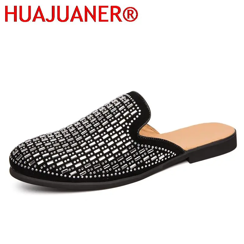 British Style Breathable Half Drag Men\'s Slippers Leather Casual Men Shoes Loafers Summer Outdoor Flats Leisure Walk Moccasins