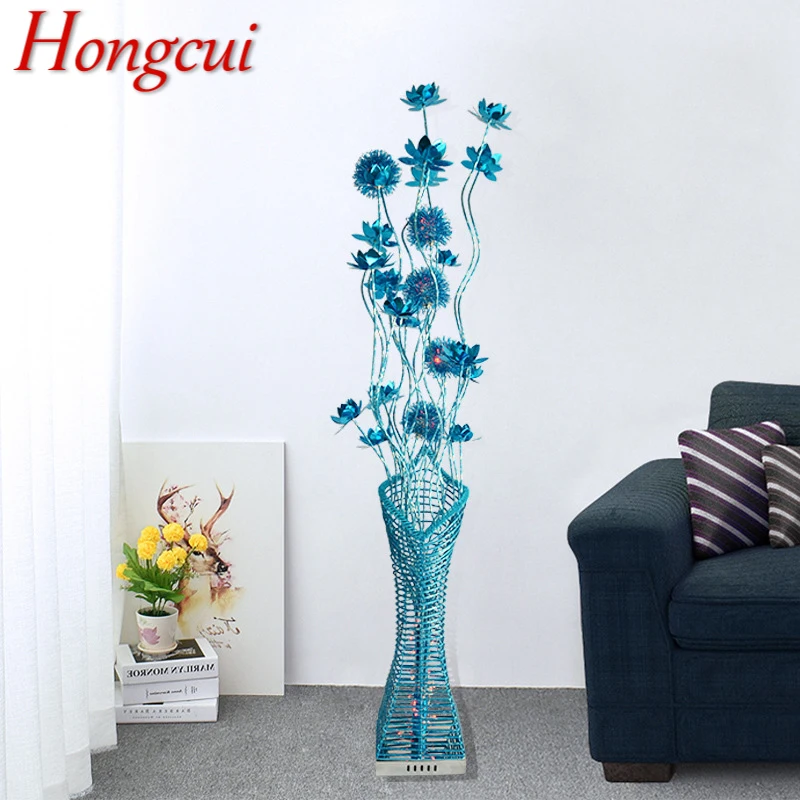 Hongcui Nordic Blue Floor Lamp Fashionable Modern Iiving Room Bedroom Hotel  Aluminum Wire LED Sofa Originality Decorative Light