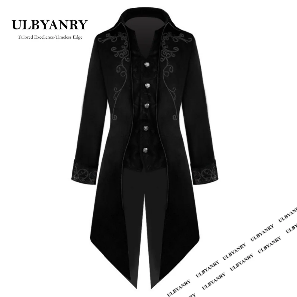 Palace-Style Coat for Men European‑American Medieval Vintage Tailcoat Fake‑Two‑Piece Formal Overcoat for Halloween Stage Costume